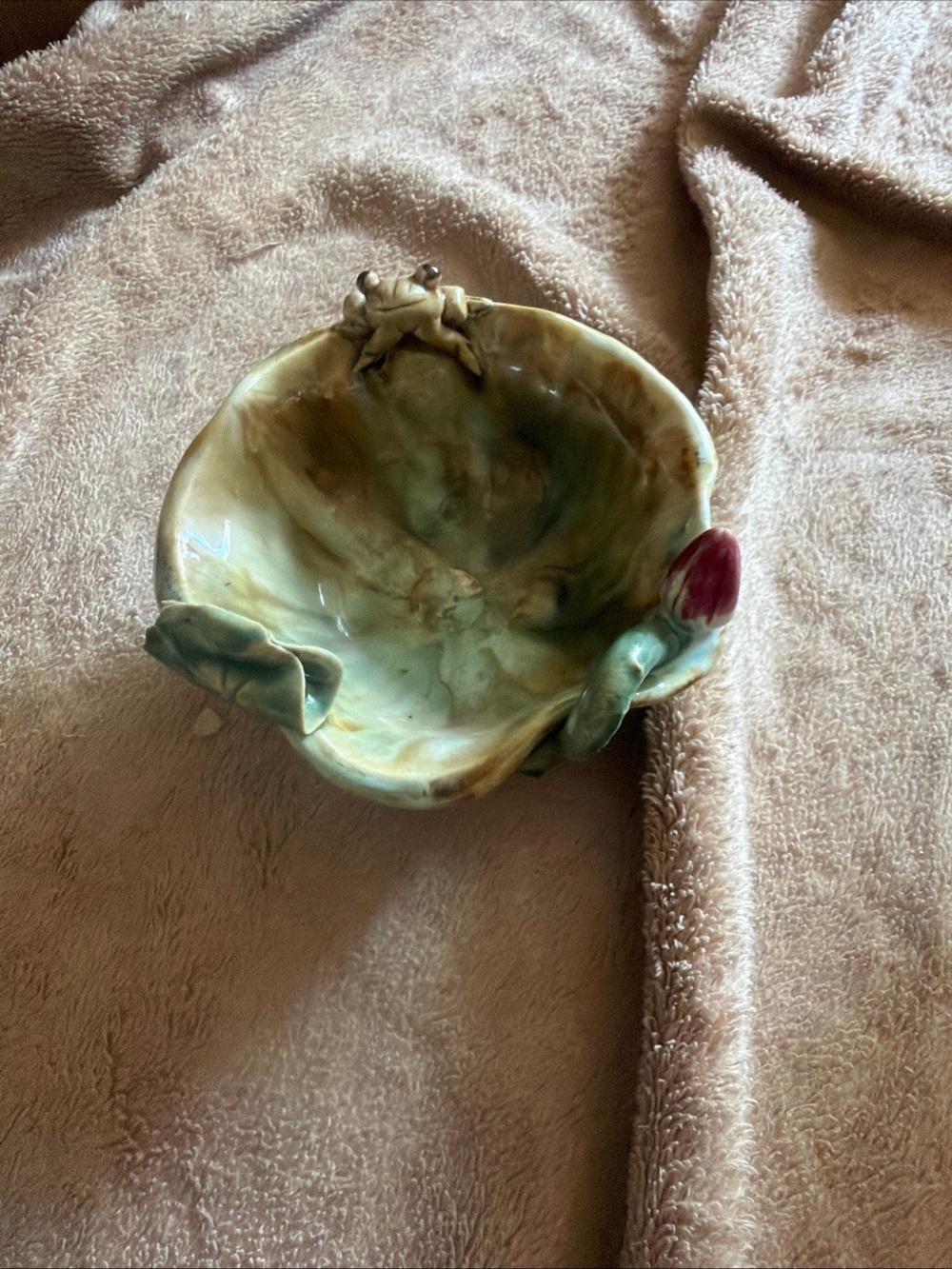 Handcrafted Ceramic Bowl with Frog & Lily Accent